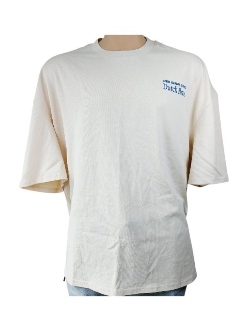 Dutch Bros Men's Beige Blue Crew Neck Short Sleeve T-Shirt Size 3XL